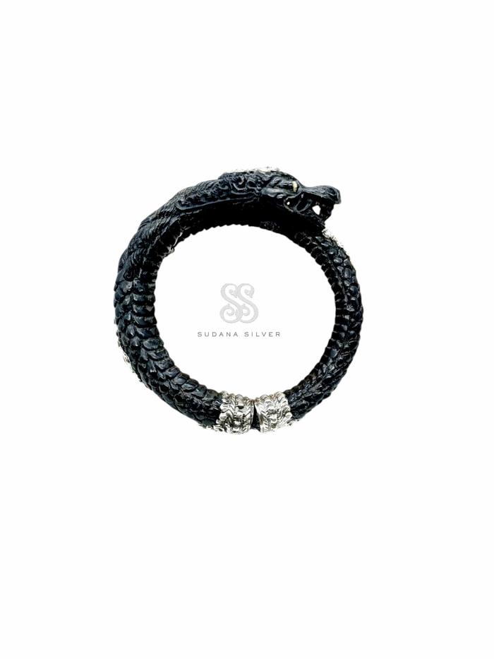 Gelang Perak Naga Uli Hitam Silver 925 Handmade Ukiran Bali