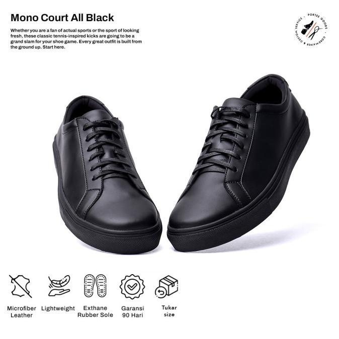 Sepatu Casual Pria Portee Goods Mono Court Classic All Black