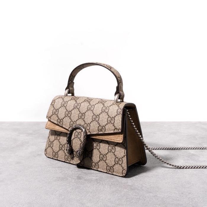 Dionysus mini top handle shoulder bag    Beige - Ebony  ( W18 x H11.9 x D6 CM )