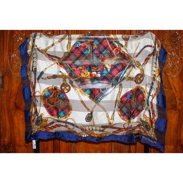 PIERRE BALMAIN Paris Scarf Shawl Silk Original Selendang Sutra Preloved