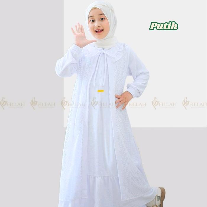 baju muslim putih anak tanggung  pakaian anak gadis warna polos   gamis umroh  brokat dress lebaran 