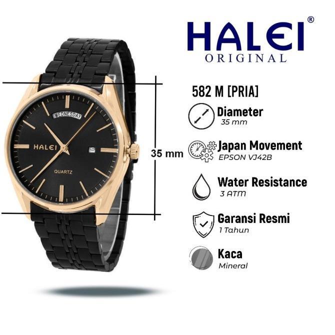 Victoria Pedia- Halei 582 M Jam Tangan Pria Halei Original Anti Air Rantai Stainless Back Tanggal Ha