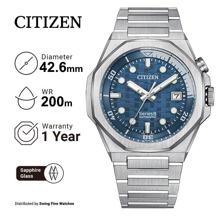 Jam Tangan CITIZEN MECHANICAL NB6060-58L Series 8 Automatic 890 Blue Stainless Steel Bracelet Date D