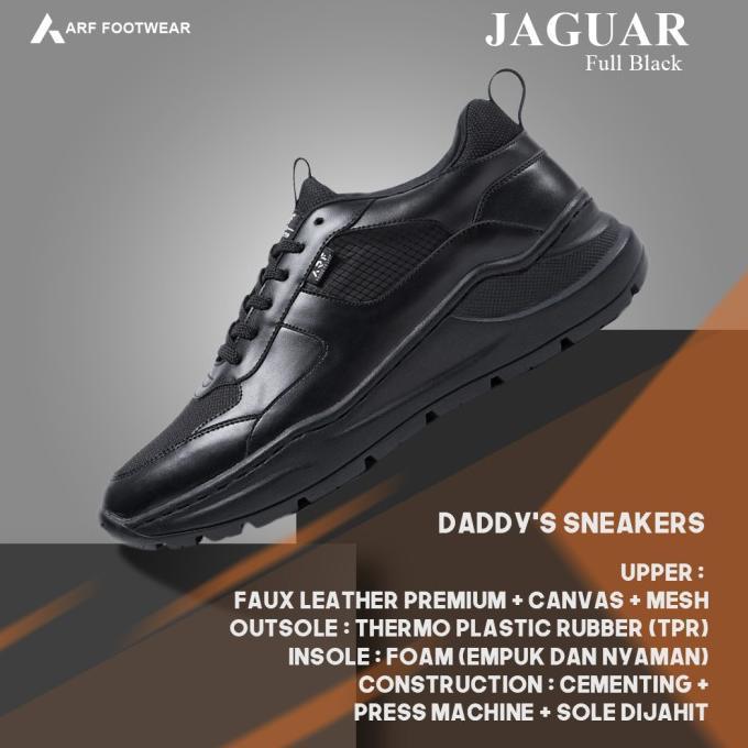 ARF Jaguar FullBlack Sepatu Sneakers Hitam Casual Pria Wanita Sepatu Sekolah Daddy Shoes