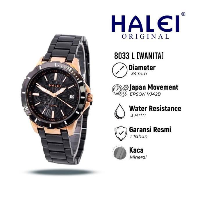Victoria Pedia- Halei 8033 L Jam Tangan Wanita Halei Original Anti Air Rantai Stainless Back Tanggal