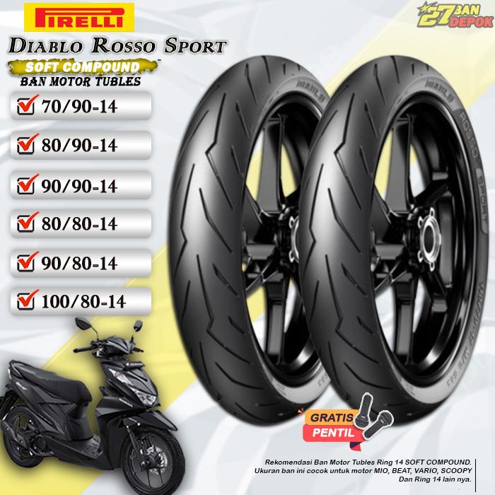 [SEPASANG] Ban Motor Beat Pirelli Diablo Rosso Sport Ring 14 Tubles Ban Motor Tubeless Mio Beat Ring