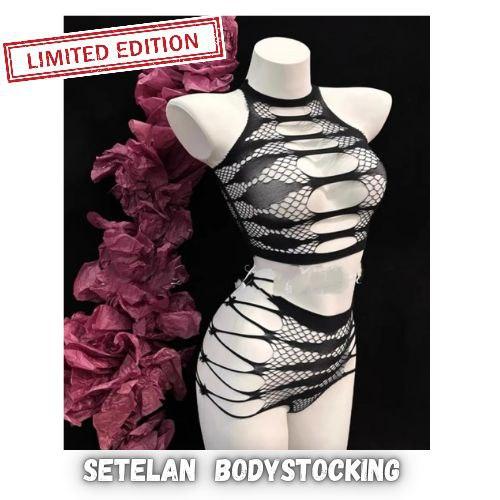 Lingerie Setelan Bodystocking Transparan Jaring Melar Import -O