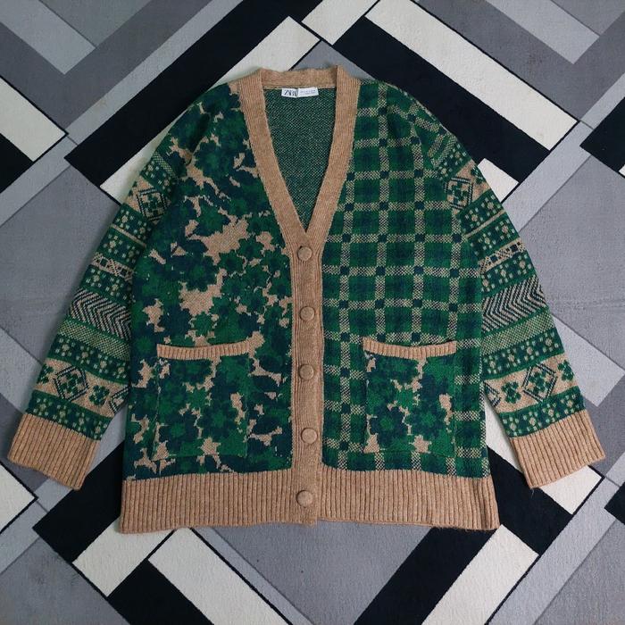 Zara Green Jacquard Knit Cardigan