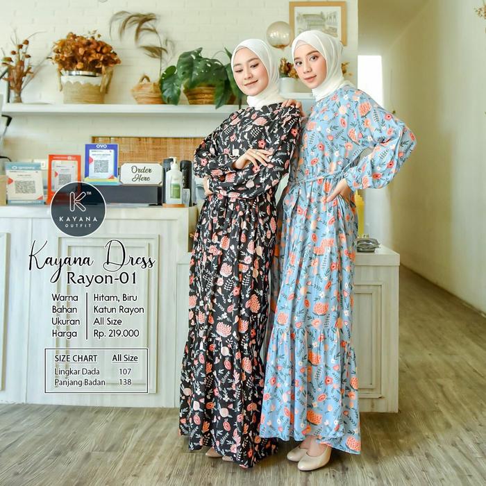 Baju Muslimah Kayana Outfit | Dress Rayon 01 | Pakaian Baju Rok Jilbab Muslim Nyaman Adem Lembut Mod