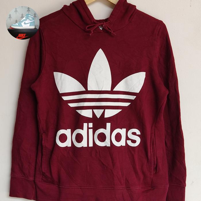 hoodie adidas trefoil threefoil trifoil bunga big logo merah marun red maroon