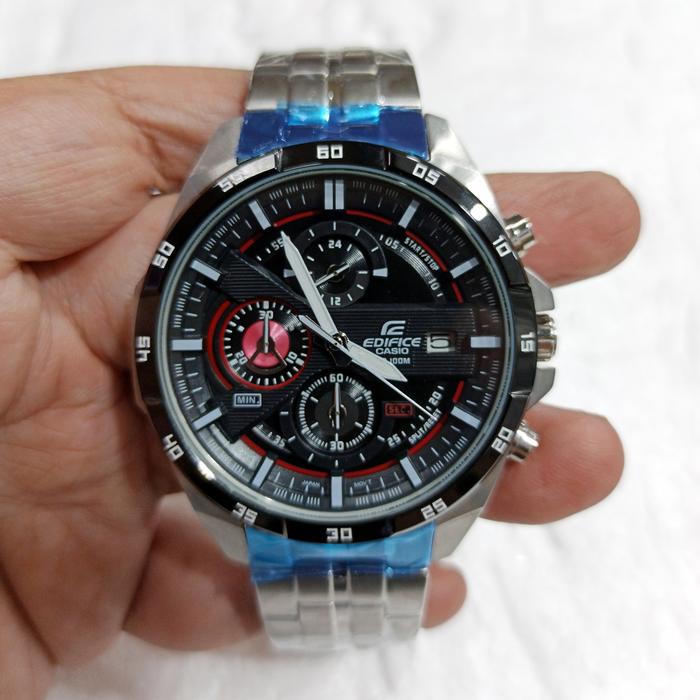 Jam Tangan Pria Casio EDIFICE EFR-556DB-1A EFR-556 Chronograph Black Dial Silver Steel