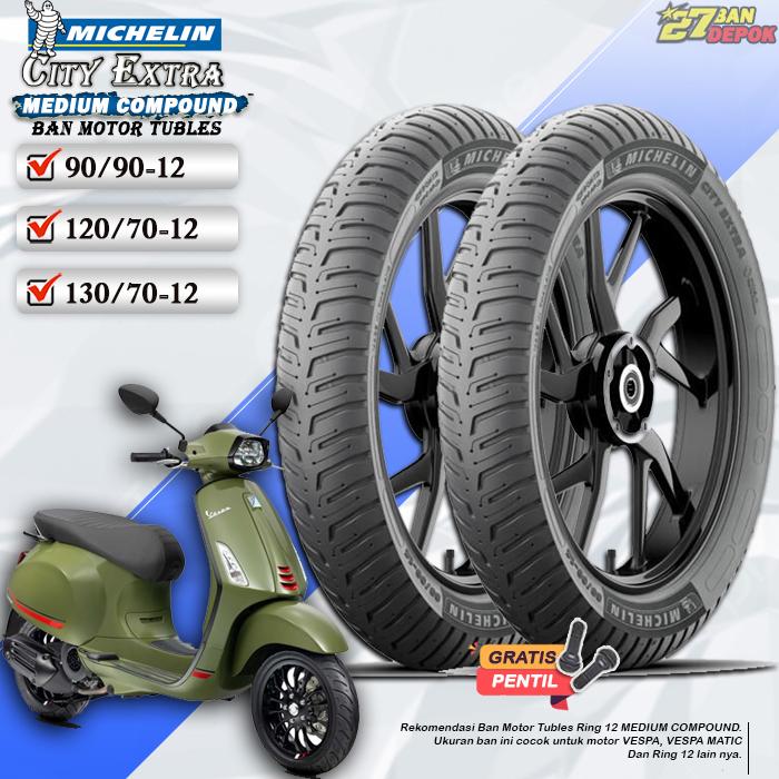 [SEPASANG] Ban Motor Vespa Michelin City Extra Ring 12 Tubles Ban Motor Tubeless Fazzio Freego Ring 