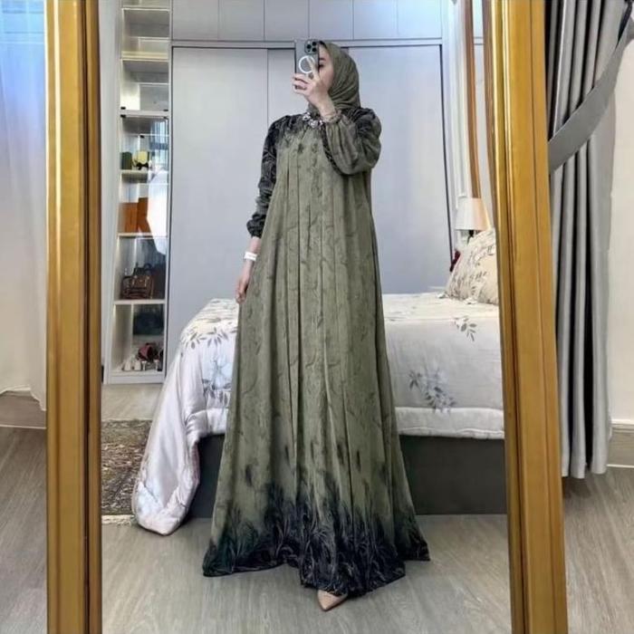 Gamis set hijab dress wanita elegan mewah busui friendly gamis ceruty elegan // AULA GAMIS SET HIJAB