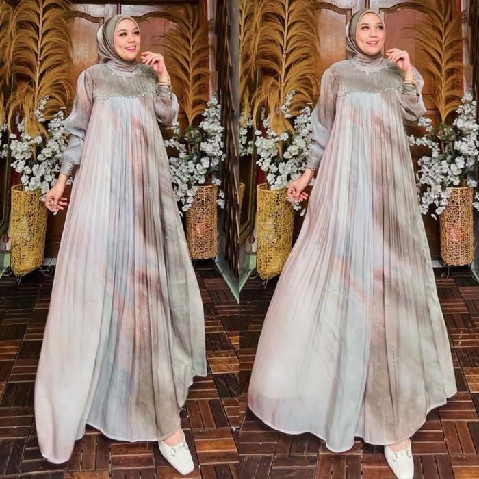 Minawari Dress Set Hijab Dress lebaran by OHC dress shimer Organza premium Cantik Gamis Muslim Wanit