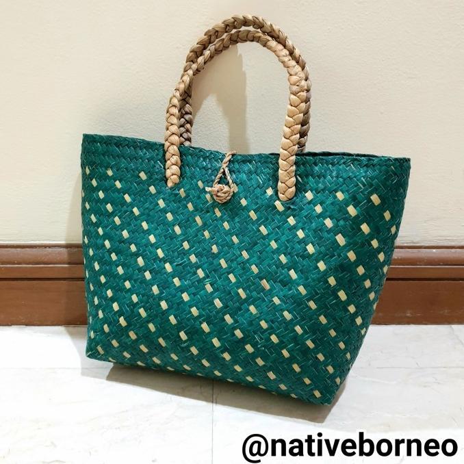TAS PURUN MIDI HIJAU - TAS ANYAMAN PURUN, TAS SOUVENIR ANYAM HIJAU
