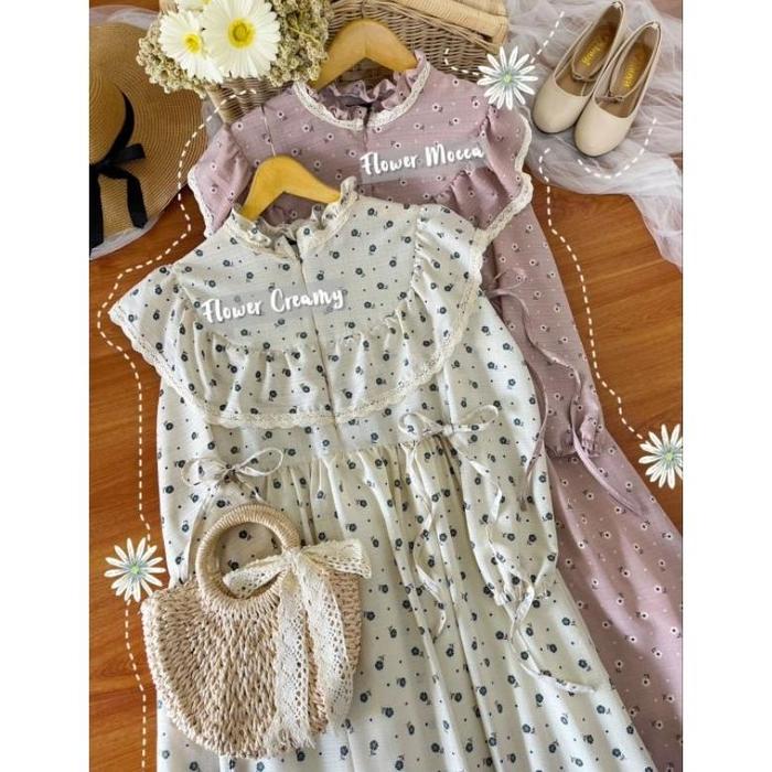 Mysha Iwearmysha Gamis Lebaran Terbaru SOFIA DRESS : FLOWER CREAMY , FLOWER MOCCA Size S M L XL