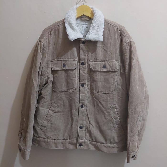 jaket Trucker Corduroy mix Sherpa work jacket H&M preloved