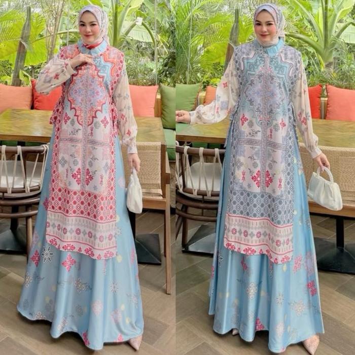 “ NEW “ READY GAMIS SOFIA ARMANI SILK PRINTING SET HIJAB VOAL BY RAINA FASHION SET SCRAFT HIJAB DRES