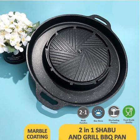 Cooker Panci Bulgogi 2in1 GM Alat panggang Non-stick Hot Pot Shabu Shabu 34CM Wajan Panggang 2 fungs