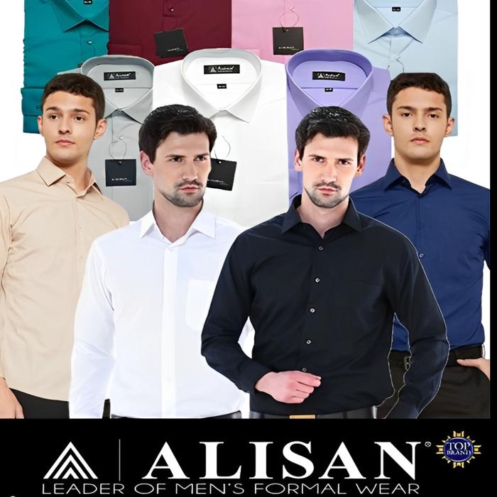 Alisan Kemeja Formal Slim Fit Polos Lengan Panjang Premium Executive Hitam Pria Putih Kantor Bahan K