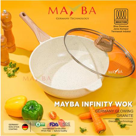 MAYBA Panci Wok Creme Granite Mayba Series Infinity - Penggorengan Besar 24Cm Bahan Glowing Anti Len