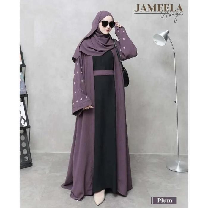 Jameela Abaya Dress 2 iN 1 Kaftan Arabian Cantik Matt Crinkle Airflow Premium Aplikasi Bordir