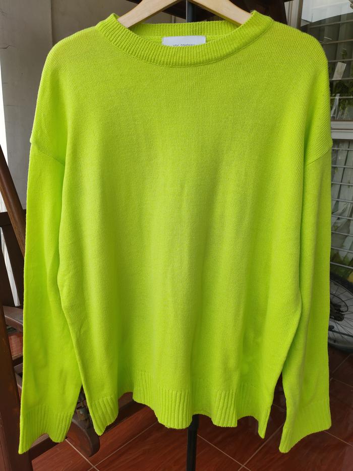 Sweater Wanita YSK Company Ukuran 4XL Warna Hijau Neon Atasan Rajut Outer Musim Dingin Baju Hangat J