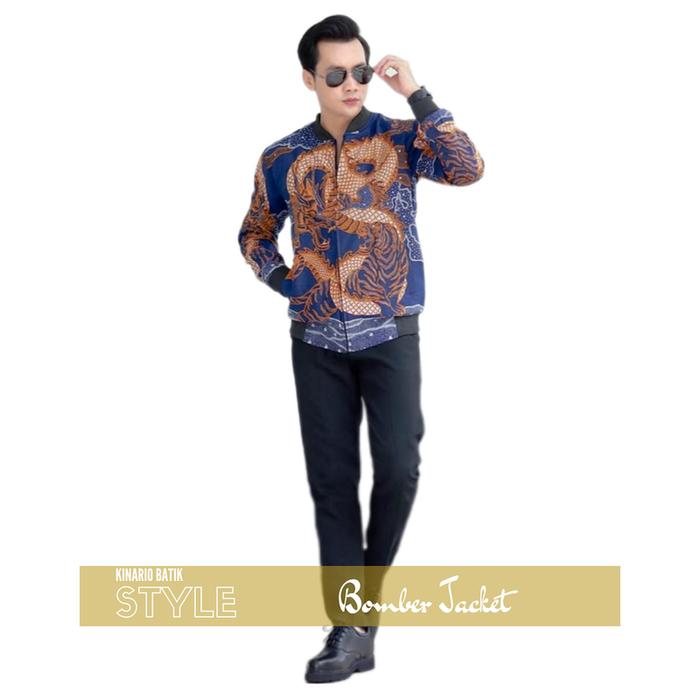 Jaket batik pria Kinario jaket bomber batik kombinasi Naga Samudra