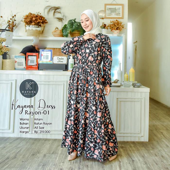Baju Muslimah Kayana Outfit | Kayana Dress Rayon 01 | Pakaian Baju Rok Jilbab Muslim Nyaman Adem Lem