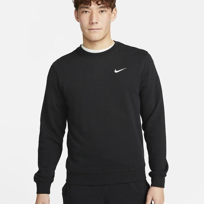 Crewneck Sweater Pria Nike Club Fleece French Terry Crew Neck Sweatshirt Black Mens 637903-010 ORIGI