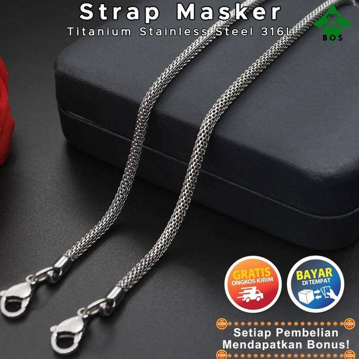 Ready Stok Bayar Di Tempat BOS Kalung Strap Masker Pria Titanium Rantai Putih Anti Karat Korea Selam