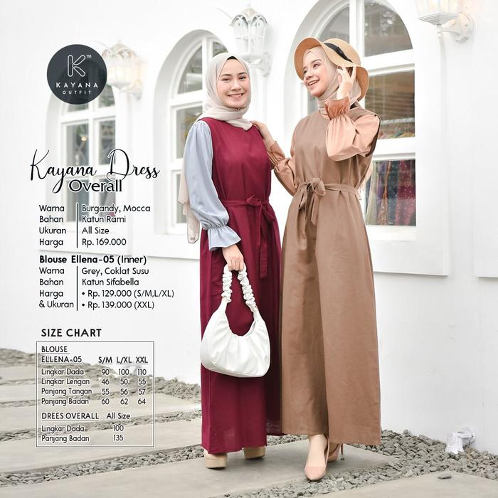 Baju Muslimah Kayana Outfit | Kayana Dress Overall | Pakaian Baju Rok Jilbab Muslim Nyaman Adem Lemb