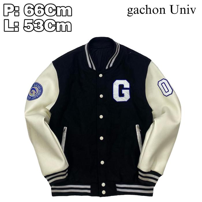 J124 Jaket Varsity University Leather Ganchon Inisial G  Kulit Casual Kampus Universitas Theraphy Th