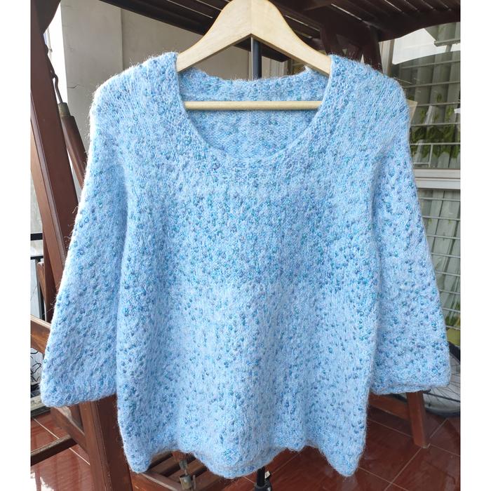 Atasan Rajut Wanita Ukuran XXL Sweater Cantik Jumbo Warna Biru Muda Atasan Outer Musim Dingin Baju H