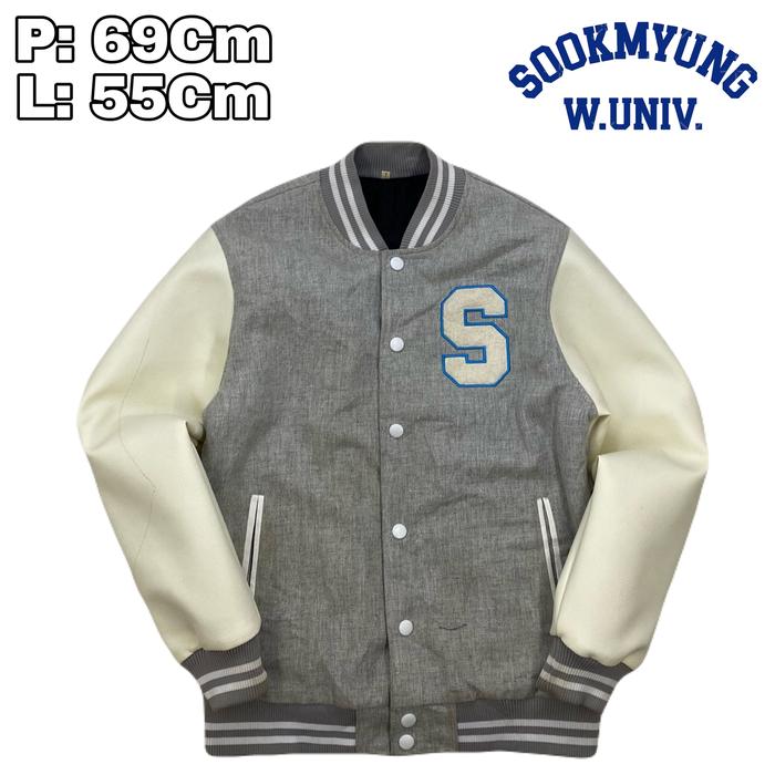 J189 Jaket Varsity University Leather Sookmyung Inisial S  Kulit Casual Kampus Bordir Towel W Univ T