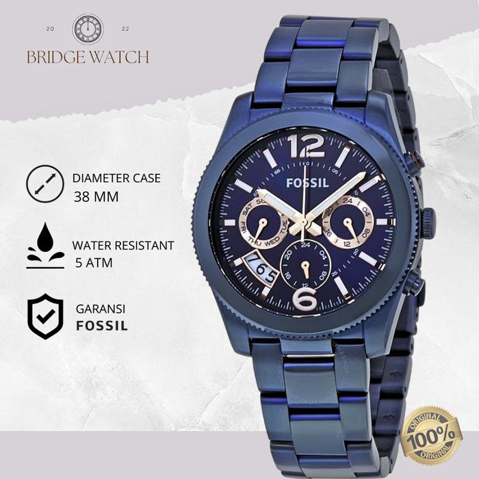 Jam Tangan Fossil Perfect Boyfriend ES4093 Chronograph Navy Blue Stainless Steel Mewah Original