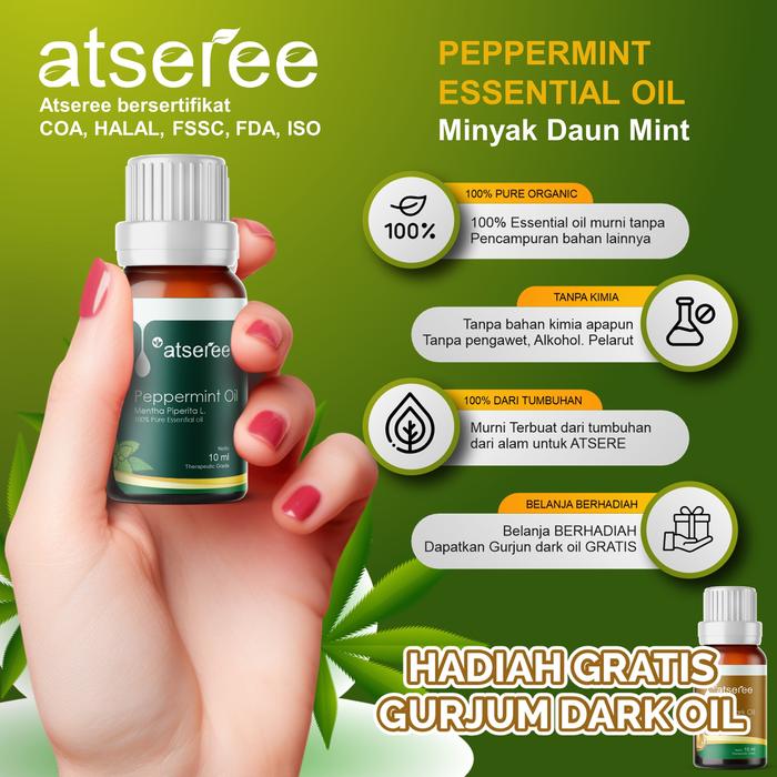Atseree Essential Oil PEPPERMINT Minyak DAUN MINT 5 ml 10 ml 30 ml 50 ml 100 ml Aromatheraphy Oil es