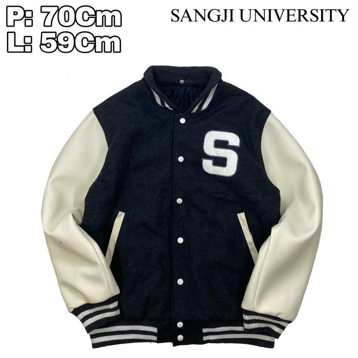 J37 Jaket Varsity University Leather Sangji Inisial S Original Kulit Casual Kampus Universitas ART