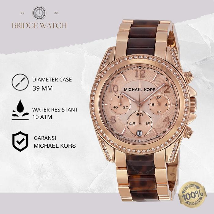 Jam Tangan Wanita Michael Kors Blair Chronograph Rose Gold Dial Dual Tone Stainless Steel With Ceram