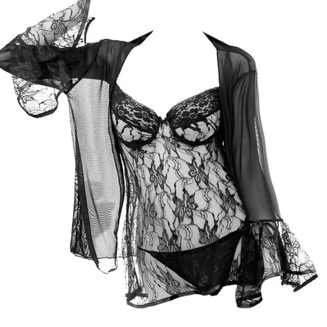 L0281 LINGERIE BAJU TIDUR HARAM ROBE KIMONO LENGAN PANJANG SEXY SEKSI