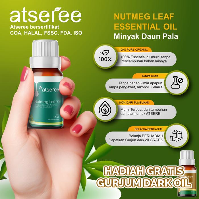 Atseree Essential Oil NUTMEG LEAF Minyak DAUN PALA 5 ml 10 ml 30 ml 50 ml 100 ml Aromatheraphy Oil e