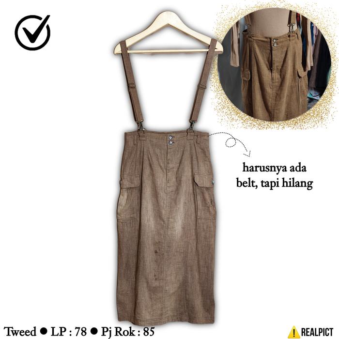 Overall Rok Kargo Size M High Waist Tweed Skirt OL Panjang Midi Cargo Premium Import Dress Cantik HW