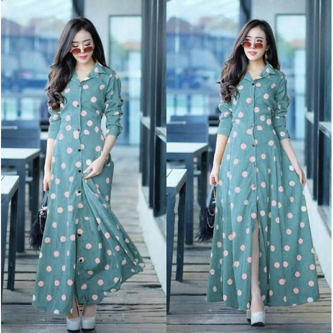 Gamis polka polkadot maxy dress Katun rayon , fit to XL, LD 102cm
