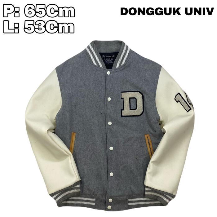 J248 Jaket Varsity University Leather Dongguk Inisial D  Kulit Casual Kampus Bordir Towel Thrifting 