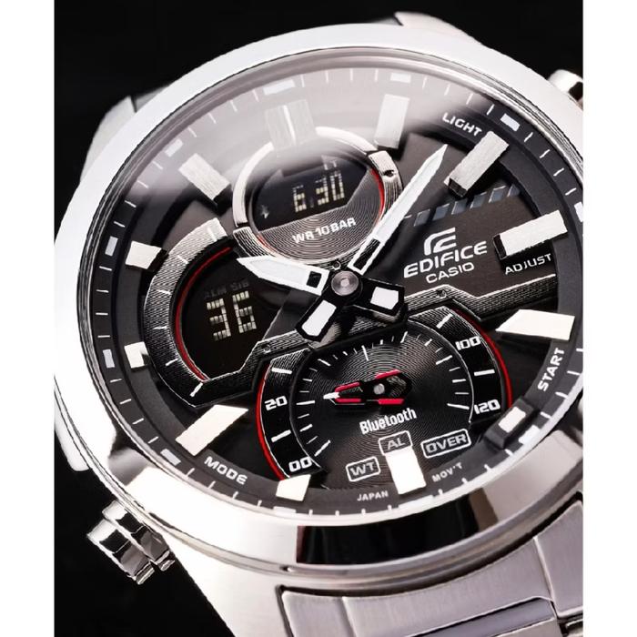 Jam Tangan Pria - Casio Edifice - ECB 30D DUAL TIME - Silver - Lengkap