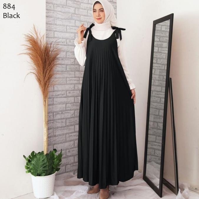 Baju Gamis Plisket Wanita Tanpa Lengan / Gamis Plisket Overall Kensi