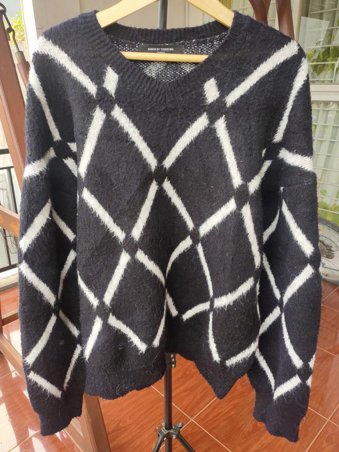 Sweater Wanita Ukuran 4XL Rajut Jumbo XXXXL Warna Hitam Garis-garis Atasan Outer Oversize Musim Ding