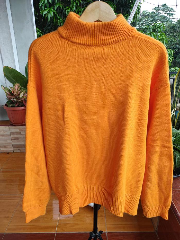 Sweater Wanita Ukuran 3XL Rajut Cantik Jumbo XXXL Warna Orange Terang Atasan Outer Oversize Musim Di