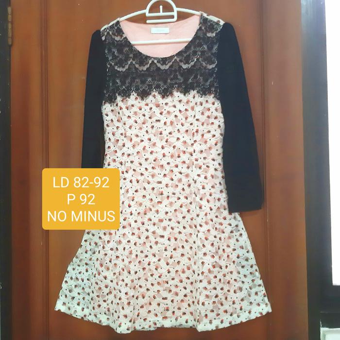 Prelove brukat cottagecore dress renda pink gaun rajut model korea untuk wanita perempuan remaja baj