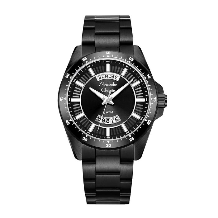 Jam Tangan Pria Alexandre Christie AC 6678 MEBIPBA AC 6678 ME BIPBA Black Dial Black Stainless Origi